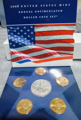 2008 US Mint Annual Uncirculated Dollar Coin Set w/SILVER EAGLE *NO RESERVE* 2 - Image 1 of 3