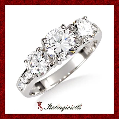 Maestoso Anello Trilogy Brillante in Argento 925 Rodiato Oro Bianco - Immagine 1 di 4