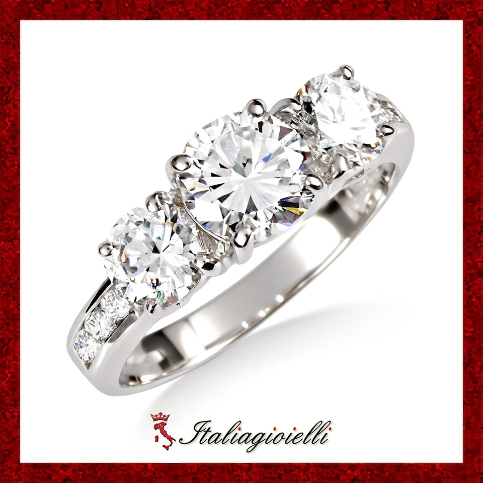 Maestoso Anello Trilogy Brillante in Argento 925 Rodiato Oro Bianco - Immagine 1 di 4