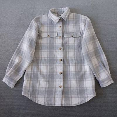 Camisa de franela Columbia para mujer pequeña gris a cuadros abotonada peso medio causal senderismo Foto 1 de 4