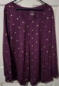 Lane Bryant Purple, Gold Polka Dot Long Sleeve Tee Shirt Plus Size 22/24 NWT - Picture 1 of 5
