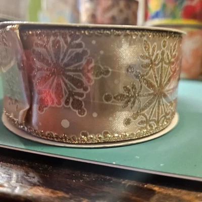 1 Roll Celebrate It Christmas Noel  Gold Snowflake Wired Ribbon - Image 1 of 3