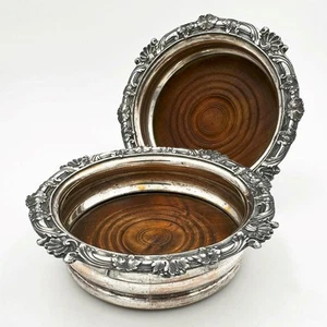 PAAR FLASCHENUNTERSETZER ALTE SHEFFIELD TELLER WILLIAM IV um 1830 MUSCHEL & BLATT - Bild 1 von 6
