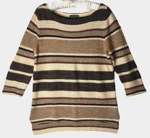 LRL Lauren Jeans Co. L Sweater 3/4 Sleeve Brown Stripe Multi Texured Southwest - Picture 1 of 11