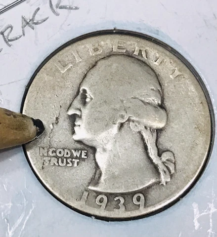 1939 P Die Crack 25 Cent Washington Quarter Coin Error Estate Find! Cover