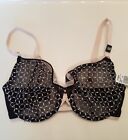 unVeiled Bra 32DD Embroidered Lace Underwire Blk Pink Felina Lingerie Brassiere 