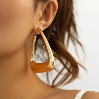 Shiny 14k yellow Gold Filled Chunky And Large Triangle Hoop Earrings For Women - Image 1 of 4
