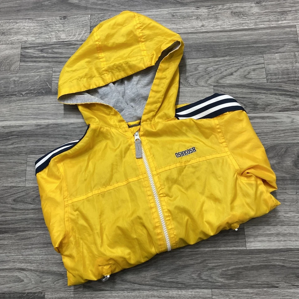 Chaqueta cortavientos OSHKOSH con capucha amarilla con cremallera completa con forro para niño mediana 5/6 Foto 1 de 4