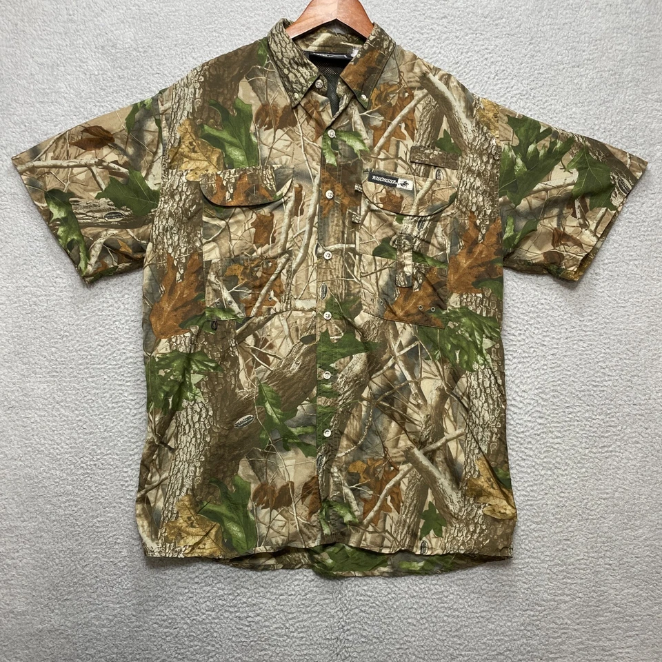 WINCHESTER Camo Shirt Mens XL Real Tree Hardwoods Hunting Short Sleeve Vented - Image 1 of 4