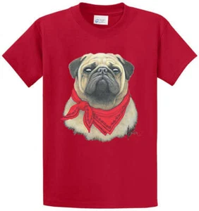 PUG DOG W/BANDANA Cotton Printed Tee Shirt Regular and Big and Tall Sizes - Picture 1 of 6