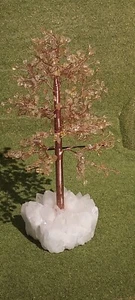 Citrine Carved Gemstone Chips Money Tree Feng Shui Healing on Quartz (C1) - Picture 1 of 3