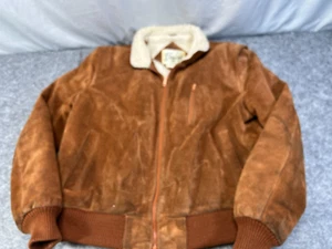 Berman's Vintage Brown Suede Leather Faux Sherpa Jacket Coat Men's 48 Retro - Picture 1 of 12