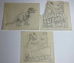 1970er TOPPS Leapin' Lizards Dinosaurier prähistorische Süßigkeitenbox Konzeptkunst - Bild 1 von 4