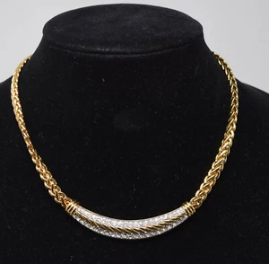 "Collar de cadena gruesa tono cristal pavé cisne Swarovski firmado 17""" - Imagen 1 de 10