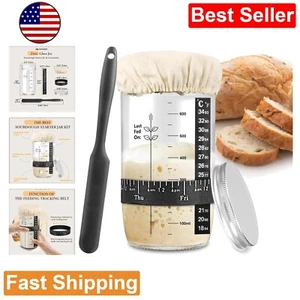 Sourdough Starter Kit - Glass Jar with Feeding Band, Thermometer & Cloth Cover - Picture 1 of 9