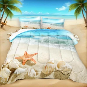 Coastal Bedding King Size Beach Comforter Set Boys Girls Ocean Room Decor Starfi - Picture 1 of 9