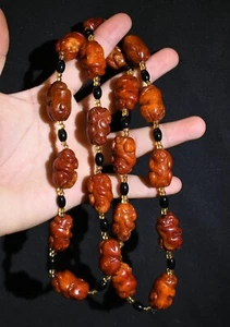 44CM Old Chinese Dynasty Natural Hetian Jade Carve Monkey Animal Amulet Necklace - Picture 1 of 7