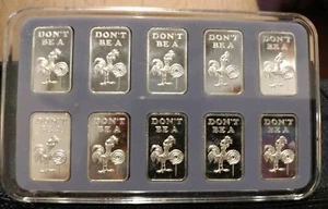 Set Of 10 Bars Don't Be A C**K Sucker 1/10 Troy oz .999 Fine SILVER Bars In Case - Picture 1 of 9