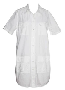 EQUIPMENT FEMME L Shirt Dress White Poplin Cotton Cargo Utility Pockets Collared - Picture 1 of 4