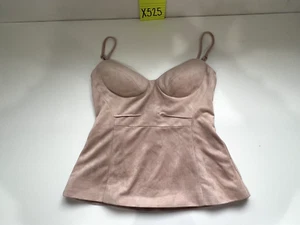 Sheike Velvet Bustier Woman’s Strappy V-Neck Top 100% Polyester Peach Beige 10 - Picture 1 of 7