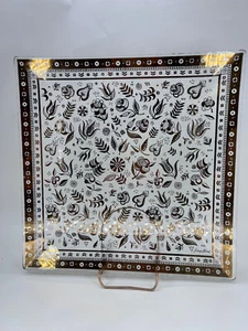 Georges Briard Serving Glass Plate Atomic gold dish Vintage 1950s 12" square - Picture 1 of 10
