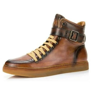 Men's J75 By Jump Sullivan Tan Hand-Paint Leather Sneakers NWT - Picture 1 of 6