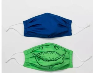 Juego de 2 máscaras faciales de tela Dino # 4 para niños - Cat & Jac. Verde y azul  - Imagen 1 de 4