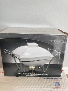 Godinger Covered Porcelain Baker Chafing Dish w/ Warmer Stand (White, 1 Quart) - Picture 1 of 4