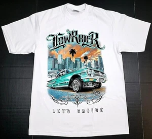 Lowrider T-shirt Let's Cruise Urban Streetwear Men's 100% Cotton Tee White New - Picture 1 of 2