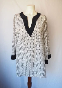 Matison Stone 100% Silk Blouse Tunic Geometric Print 'Cream' White Black 4 - Picture 1 of 6