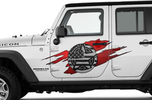 2pc Universal Graphic Sticker Decal for Jeep Wrangler - ARMY STAR RED