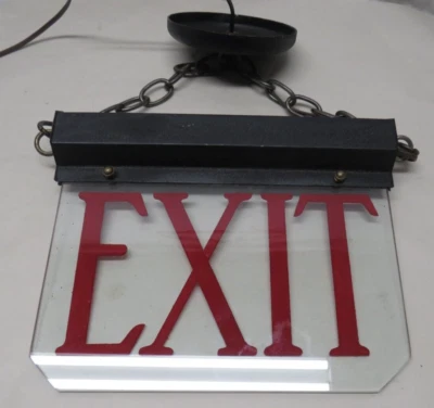 Expositor de luces de letrero iluminado de vidrio de salida industrial colgante antiguo/vintage Foto 1 de 4