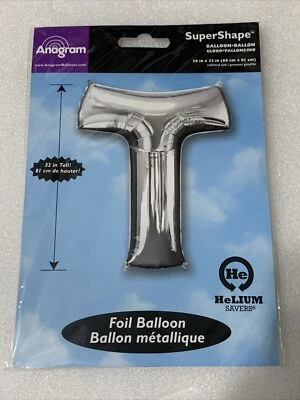 Anagram Balloons (Letter T) Foil Mylar Balloon 26” X 32” Silver New!!! - Image 1 of 4