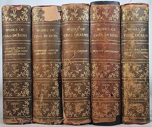 Works Of Charles Dickens - Crowell early 1900's 5 vol - Oliver Twist, Christmas - Imagen 1 de 6