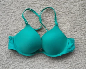 Victoria's Secret BRA padded pushup 34B teal cups t-shirt smooth jersey used - Picture 1 of 10
