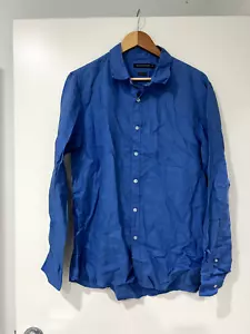 French Connection Linen Classic Fit Long Sleeve Button-Up Shirt Blue Size Medium - Picture 1 of 12