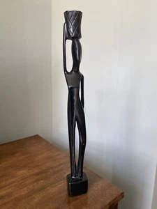 VINTAGE African carved ebony wooden figure statue candlestick ethnic traditional - Picture 1 of 16