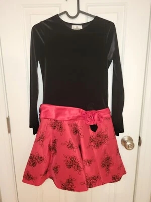 Rare Editions Girls Size 14 Black Red Velvet Drop Waist Bow Party Dress - Image 1 of 4