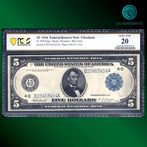Fr.858 1914 $5 Five Dollars Federal Reserve Note Cleveland, PCGS 20, 63454 - Picture 1 of 2