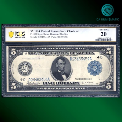 Fr.858 1914 $5 Five Dollars Federal Reserve Note Cleveland, PCGS 20, 63454 - Image 1 of 2