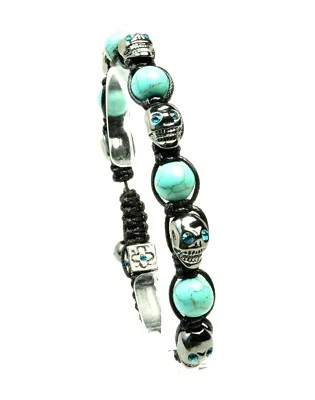 Unisex Beaded Turquoise Crystal Hematite Skull Bracelet  - Image 1 of 4