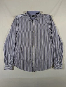 Armani Exchange Shirt Men's Large Button-Up Striped Slim Fit Classic White Blue - Picture 1 of 8