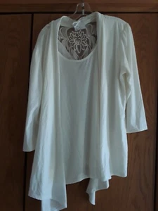 NWT DISCREET IVORY 2-FER CARDI STYLE KNIT TOP SZ 3X - Picture 1 of 3