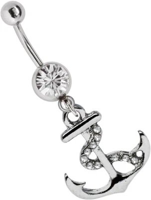 Piercing Ombelico Gioiello Banana Con Sfere Cristallo E Ancora Pendente + Pietre - Immagine 1 di 2