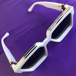 Herren-Sonnenbrille weiß und goldfarben Millionärsstil dick Glitzer - Bild 1 von 9