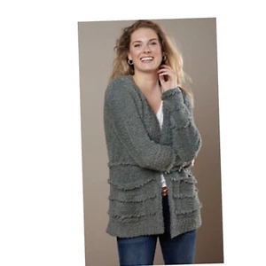 Barefoot Dreams CozyChic Strickjacke Pullover vorne offen Lagenlook oliv M - Bild 1 von 6
