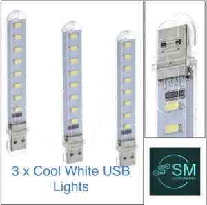 3 X USB emergency COOL WHITE LED Power Bank 8 Led LED Lamp Lighting Night Light - Picture 1 of 4