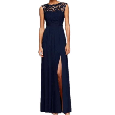 DAVID'S BRIDAL Vestido de Encaje Marino con Falda Larga de Malla F19328 Dama de honor Talla 10 Foto 1 de 4
