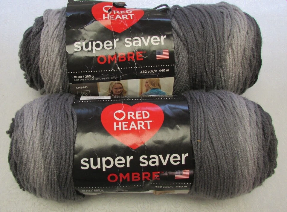 Red Heart Super Saver Ombre 4 Medium Acrylic Yarn 1 Skein Anthracite 3984 10oz