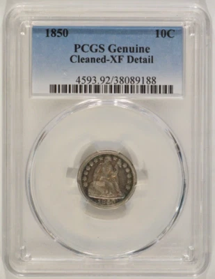 1850 Seated Liberty Silver Dime 10c PCGS XF Details Cleaned 38089188 - Image 1 of 4